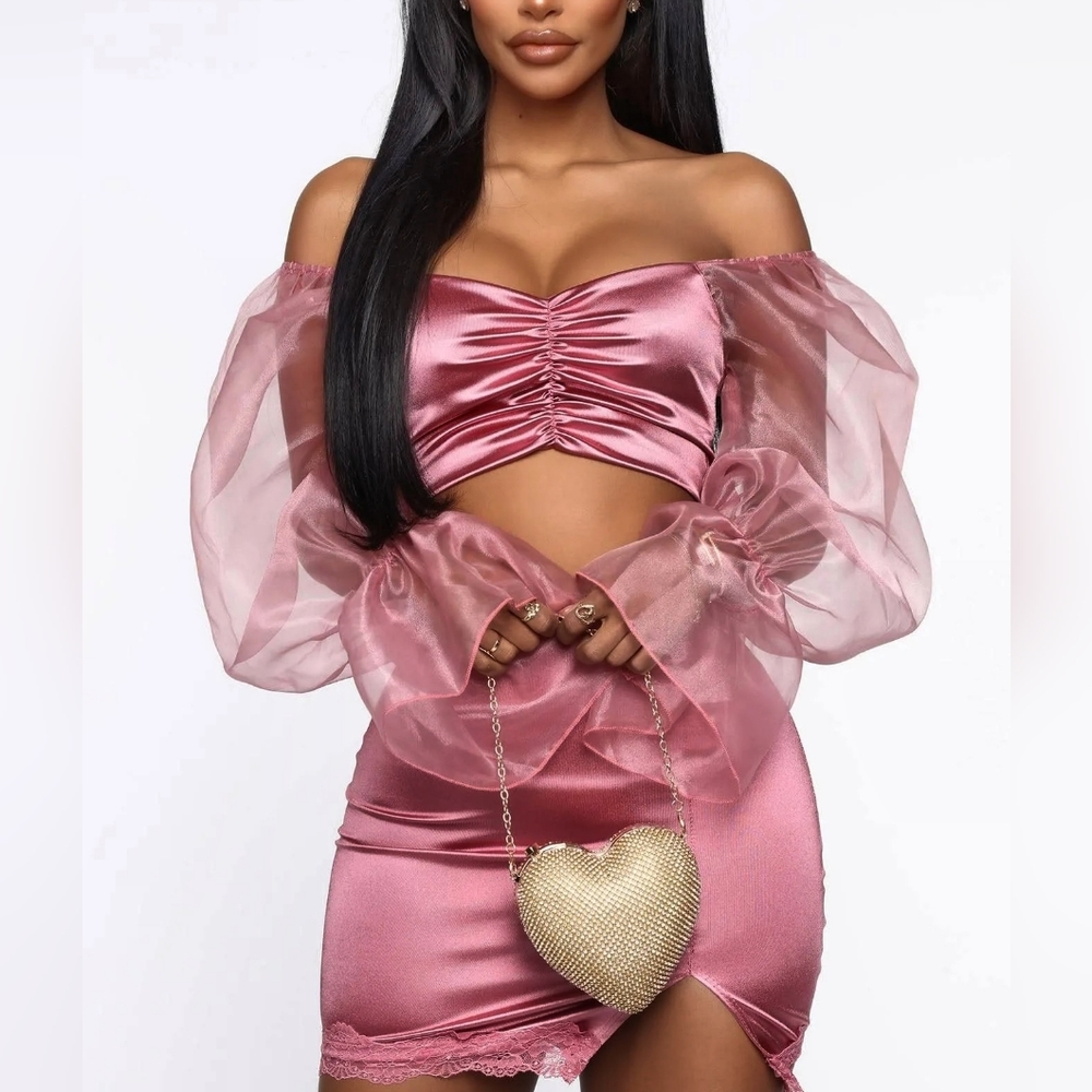 Tulle Sleeves 2 Pcs Skirt Set